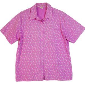 Boca Bay Womens Size L  Blouse Snap Button Pink Floral Short Sleeve
